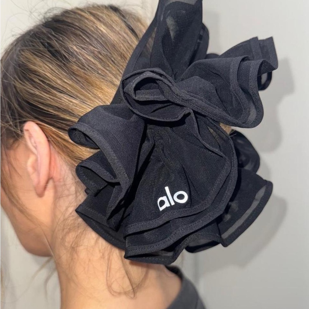 ALO Yoga Black Sheer Logo Scrunchie